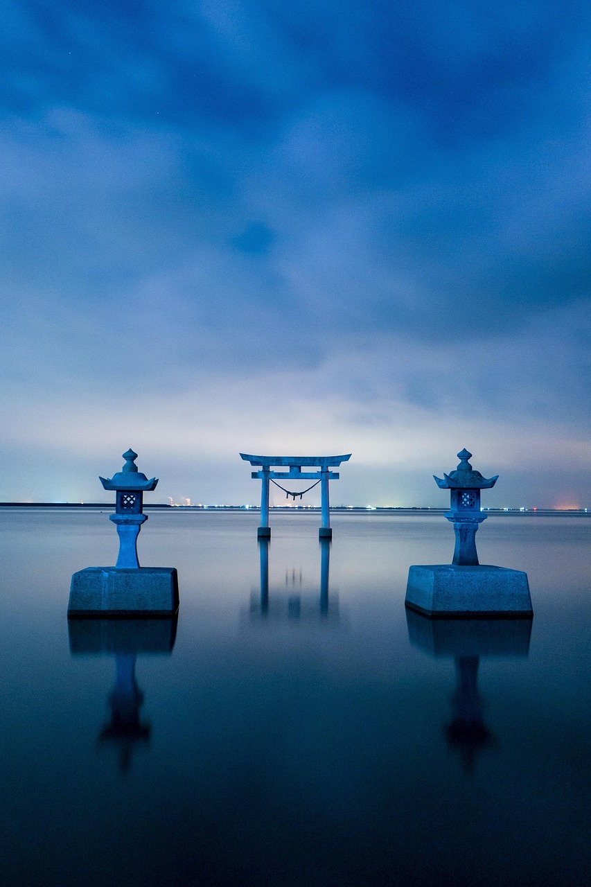 japan, kumamoto, shrine, sea, nagao shrine, clouds, nature, sky, asia
